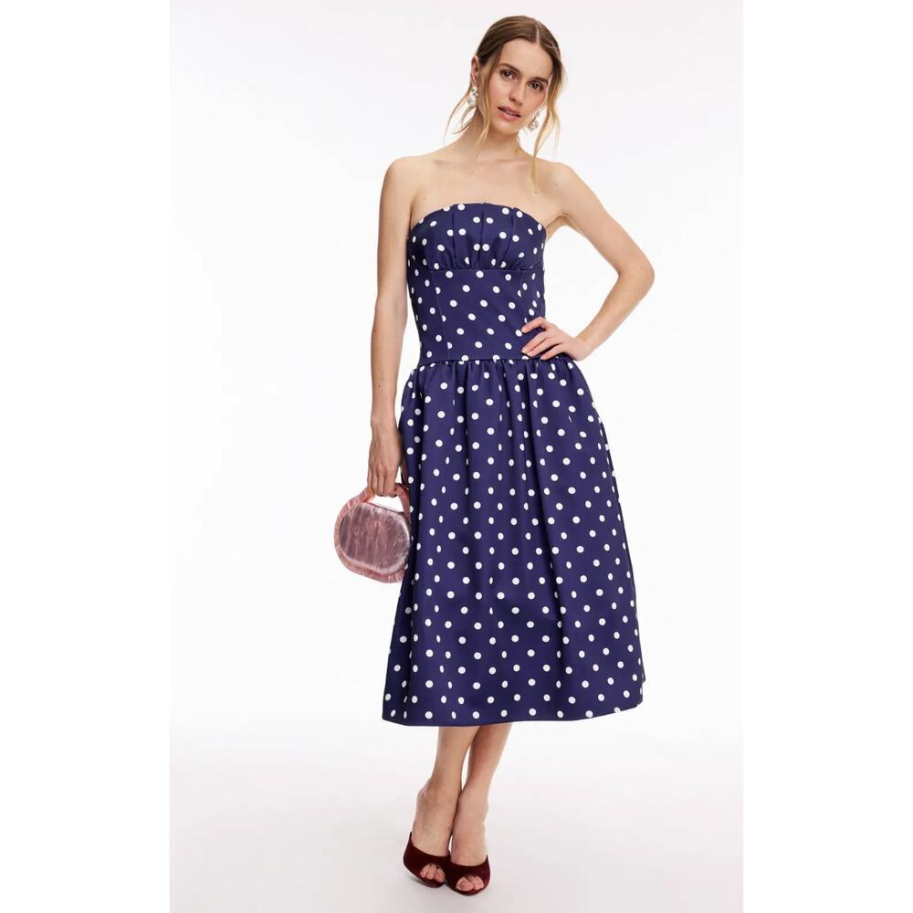 Self-Portrait Blue Polka Dot Satin Midi Dress